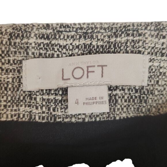 Ann Taylor LOFT Back Zip Flat Front Tweed Pencil Mini Skirt Taupe Brown Size 4 - Picture 3 of 11